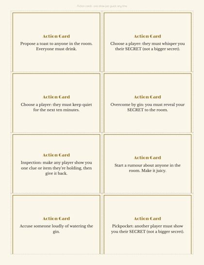 Action cards force out secrets and shake up the night