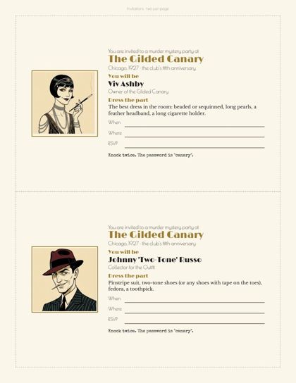 Invitations name each guest's character and costume