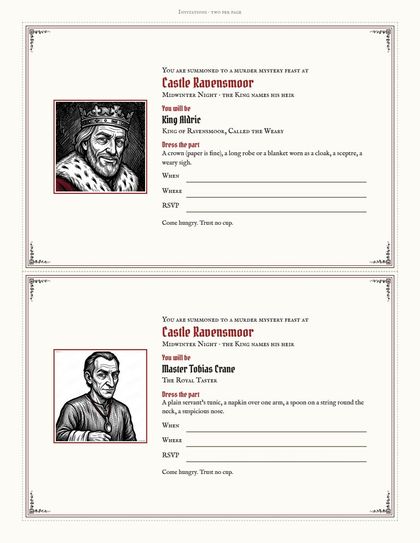 Invitations name each guest's character and costume