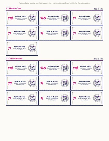 Action cards, one in every guest's packet