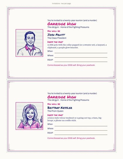 Invitations name each guest's character and costume