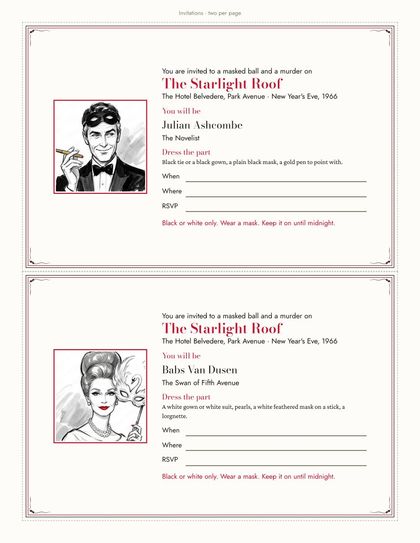 Invitations name each guest's character and costume