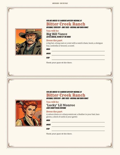 Invitations name each guest's character and costume