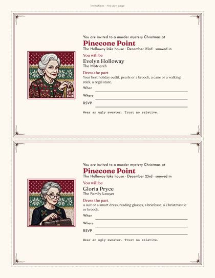 Invitations name each guest's character and costume